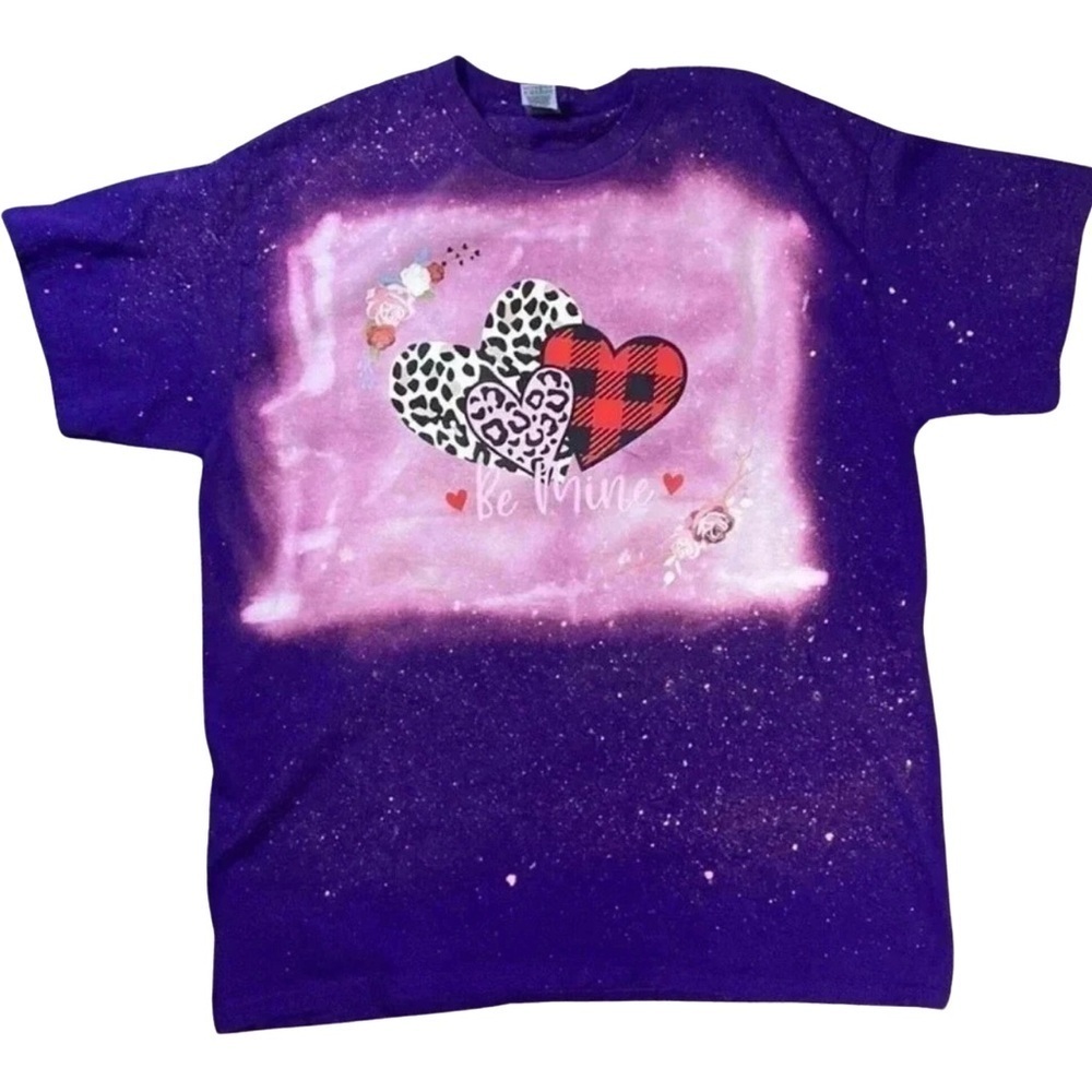 Gildan Bleached homemade purple be mine graphic tshirt-Size Large‎